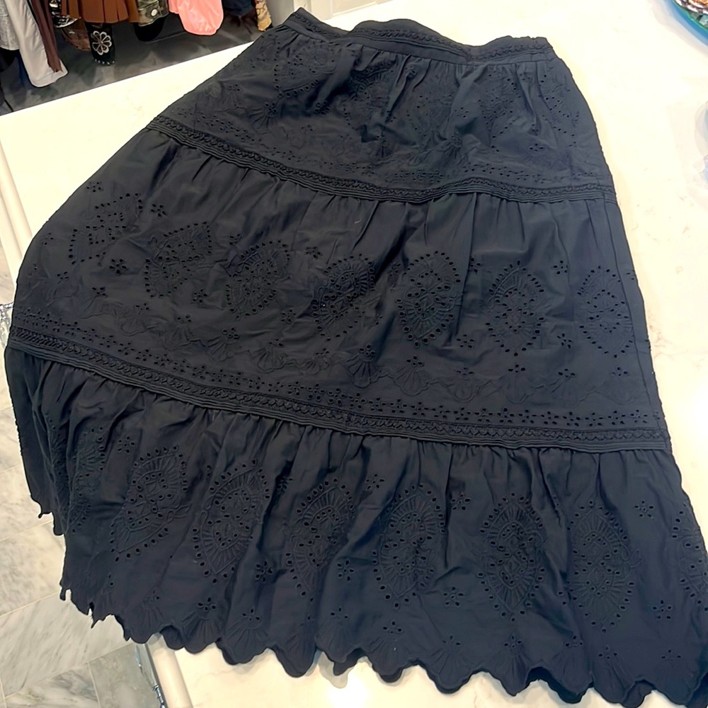 Jason Wu Black Eyelet Lined Tiered Skirt